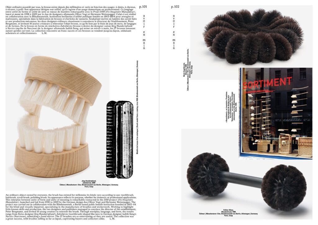 Double page du catalogue de l’exposition Design en main. Du langage à l’objet